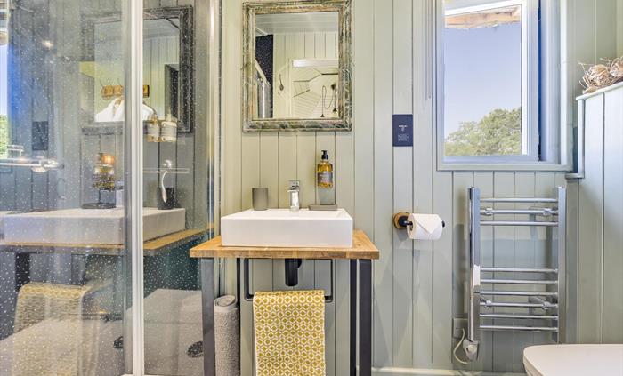 The Cabin has an ensuite Shower Room, complete with Bath Robes and Luxury Soft Towels - Luxury Glamping Cabin Carmarthenshire, West Wales